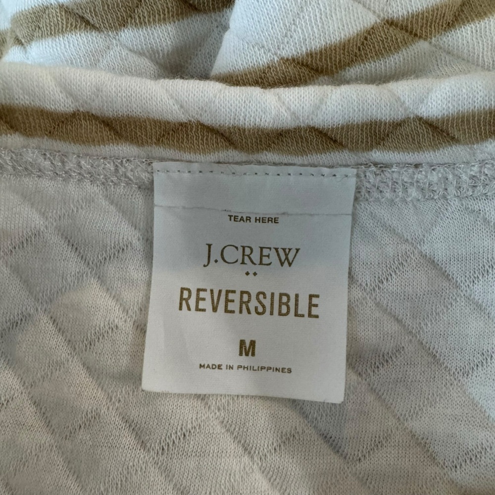 J. Crew - Beige and Cream Preppy Striped Reversible Quilted Pullover Sz M - Picture 7 of 8